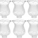 4 x 6 Pcs 1 5/8 Inch Fitter Colonial Style Frosted and Etched Design Glass Lamp Shade Replacement for Vintage and Antique Style Globes Contemporary Home decorations
