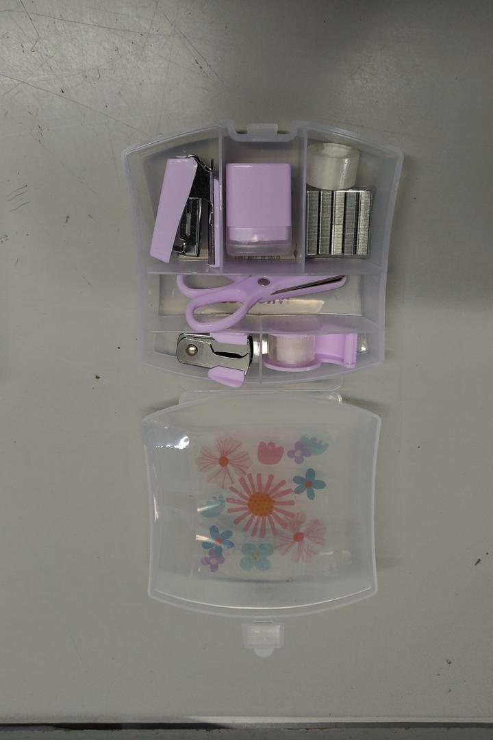 8 Pack Mini Office Supply Kits Mini School Supplies – Includes Mini Stapler, Scissors, Staple Remover, Puncher, Pencil Sharpener, Tape Dispenser (Purple)