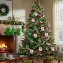 Sosation 12 Set Witch Christmas Ornaments for Christmas Tree 3.15 Inch Pink and Green Princess Party Decorations with Ribbon Brooms Clear Plastic Fillable Balls Mesh Roll Glitter for Xmas Tree Decor