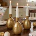 DN DECONATION Easter Candle Holders Set, 3PCS Gold Egg Candle Stick Holders Easter Decorations for Taper Candles Sticks, Resin & Metal Candlestick Holder Farmhouse Table Mantel Vintage Egg Decor