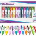 Tub Works® Smooth™ Bath Crayons Bath Toy, 12 Pack | Nontoxic, Washable Bath Crayons for Toddlers & Kids | Unique Formula Draws Smoothly & Vividly on Wet & Dry Tub Walls | Hexagon Grip Bathtub Crayons
