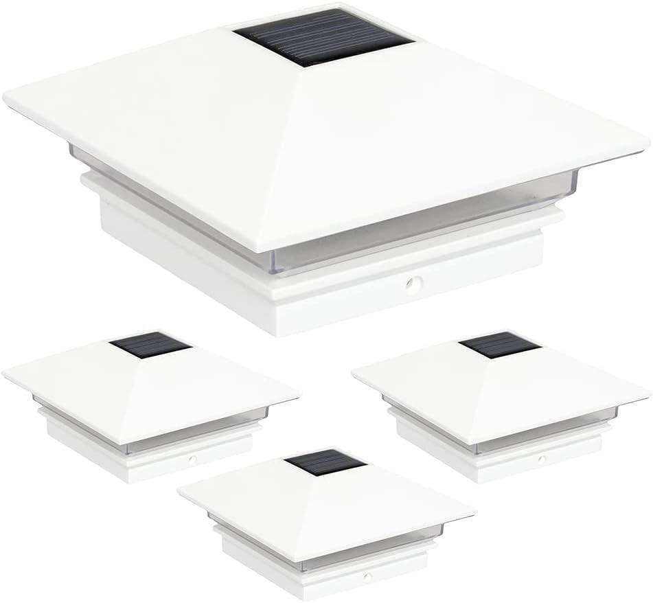 GreenLighting 4 Pack Gala Solar Powered LED Post Cap Light for 4x4 Nominal Wood Posts and 4x4 PVC or Vinyl Posts (White)