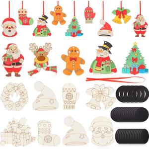Jenaai 72 Pcs Winter Snowman Wooden Magnets to Paint You Own Christmas Magnets for Refrigerator DIY Craft Kit Unfinished Hanging Xmas Ornaments for Party Favors Family Crafts Activities, Medium