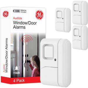 GE Personal Security Window and Door Alarm, 4 Pack, DIY Protection, Burglar Alert, Wireless Chime/Alarm, Easy Installation, Home Security, Ideal for Home, Garage, Apartment and More, White, 45174