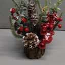 Small Christmas Tree Tabletop Artificial Mini Christmas Tree Decorations with Holiday Ornaments Red Berry Pine Cone Greenery for Home Indoor Fireplace Mantel Xmas Decor (Tree Stump-Red)