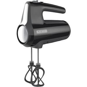 BLACK+DECKER 5 Speed Electric Hand Held Mixer, HELIX beaters, Whisk, and Dough Hook Attachments, Turbo Boost, Snap-On Storage Case