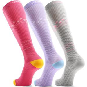 FITRELL 3 Pairs Compression Socks for Women and Men 20-30mmHg-Circulation Support Socks (Small-Medium, Grey+Lavender+Pink)