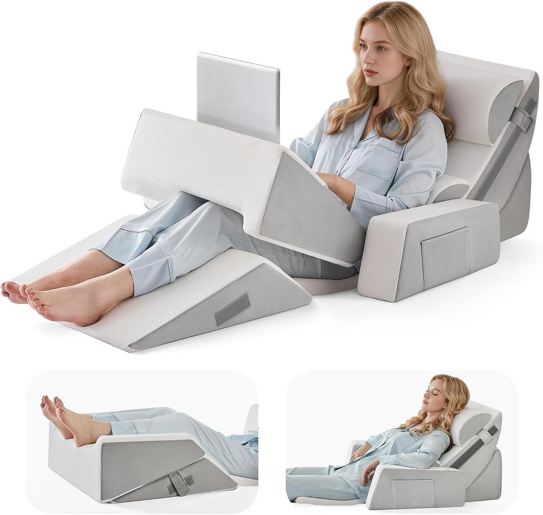 9PCS Wedge Pillow Set for After Surgery, Adjustable Multi-Module for Sleeping Wedge Pillow for Acid Reflux Relief and Sleep Apnea, Ideal for Reading in Bed, Resting, and Leg Elevation Pillow, Gray
