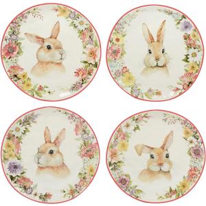 Certified International Easter Garden 8.5" Dessert/Salad Plate, Set of 4 Assorted Designs, Multicolored