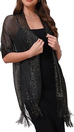 Women Shawls and Wraps for Evening Dresses, Bling Sparkly Shiny Shimmer Dressy with Buckle