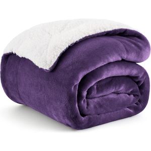 Sherpa Fleece Throw Blanket for Couch, Non-Heated, Thick and Warm Throw Gifts for Women and Girls, Soft Fuzzy Plush Blanket for Winter, Purple, 50x60 Inches