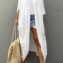 CHERRY CAT Women Beachwear Long Beach Coverups Casual Dress Solid White (White)