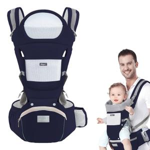 Baby Carrier with Hip Seat, Multi-Functional 9 in 1 Baby Wrap Carrier Newborn to Toddler for All Seasons Ergonomic Baby Sling Carrier Hands Free Baby Backpack Carrier 7-45 lbs (Blue)