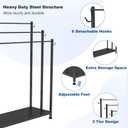 Extra Large Free Standing Towel Rack with Metal Storage Shelf & 6 Hooks for Bathroom, 3 Tiers Heavy Duty Blanket Drying Stand Holder for Outdoor Pool, Bedroom, Living Room, Black