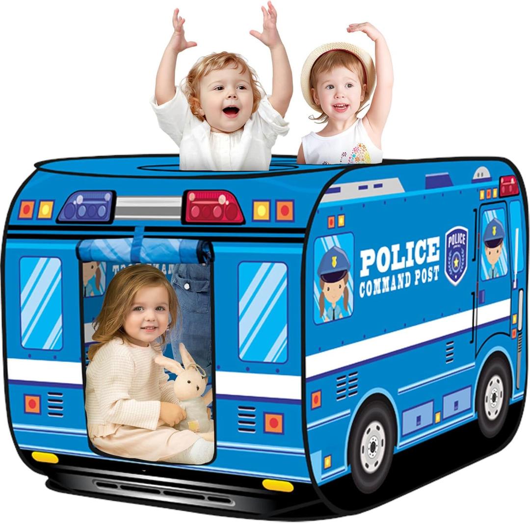 Pop Up Play Tent for Kids Aged 3-5 Years Old Boys and Girls : Police Car Playhouse Toy Play Tents for Toddlers 3-5 Kids Tent Indoor Outdoor Playhouse Toys for 3 + Year Old, Police Car (Blue)