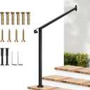 VIVOSUN Outdoor Handrail, 3 Step Stair Handrail, 39.5" x 39" Fits 1 to 3 Steps, Wrought Mattle Iron Stair Railing with Single Curved End for Concrete Steps, Porch Steps, One-Step Assembly, Black