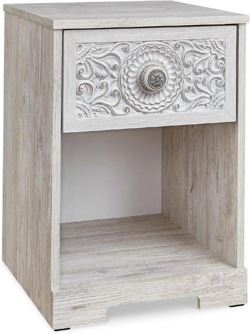 Signature Design by Ashley Paxberry Bohemian 1 Drawer Nightstand with Open Cubby, 22.09" Tall, White, Small