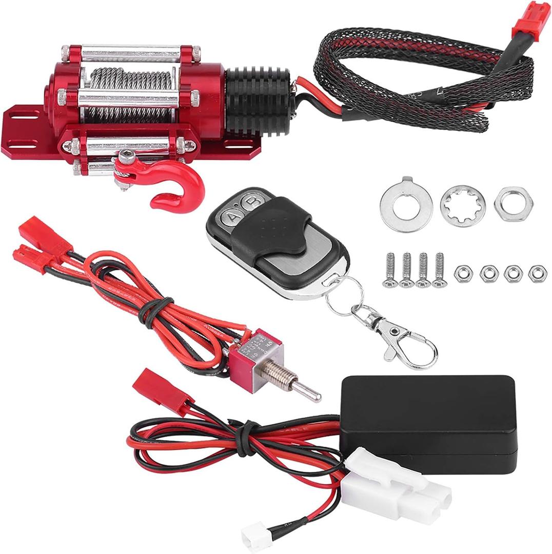 1.9 Beadlock Wheels,RC Winch,1/10 Scale RC Metal Steel RC Crawler Winch RC Model Vehicle Winch with Remote Controller for Traxxas HSP Redcat Tamiya Axial SCX10 D90 HPI 1:10 RC Crawler Climbing Cars