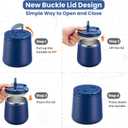20oz Insulated Vacuum Food Jar with Buckle Lid, Soup Thermo for Hot Food Kids, Wide Mouth Leakproof Stainless Steel Lunch Container with Spoon-Blue