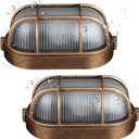 2-Pack Outdoor Oval Wall Lights, 8.3"Nautical Bulkhead Sconce, Flush Mount for Wall or Ceiling, Aluminum with Frosted Glass, Vandal Resistant Security Light E26 Base, Waterproof Garage, Terrace, Sauna (Bronze)