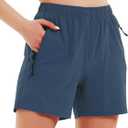 Nomolen Women's 5" Hiking Cargo Shorts Quick Dry Lightweight Athletic Outdoor Shorts for Workout with Zipper Pockets Navy Blue L