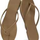 Flip Flops Sandals for Women, Summer Fashion Leather Slippers, Lightweight Comfortable Beach Sandals Slip On Flat Dressy Size 6-10 (9, Camel)