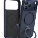 TORRAS Q3 Silicone 360 Spin for iPhone 17 Pro Case with Stand, Fit for MagSafe, Magnetic Ring Kickstand with Camera Control, Liquid Silicone Rubber Soft Phone Case for iPhone 17 Pro 6.3'', Deep Blue