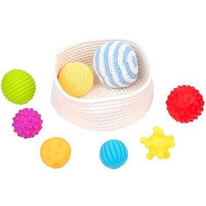 Adena Montessori Pack Sensory Balls for Toddlers 1-3,Sensory Baby Toys 6-12 Months,Infant Educational Squeeze Sensory Toy Soft Multi Ball Set Gifts with Bright Color Textured with White Woven Basket
