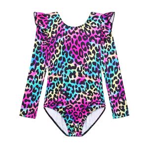 Girls Gymnastics Leotards Long Sleeve Ruffle Tumbling Bodysuits Dance Outfits for Kids Training Class, 140