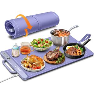 Warming Mat for Food Large 24"x14",Electric Silicone Food Warmer Trays for Chafing Dishes & Buffet,Portable Countertop Food Warmers for Parties, 6-Level Temp 4-Hour Timer Heating Mat (Purple)