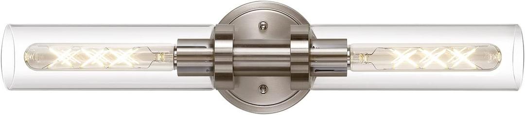 SANTOSTOCK Brushed Nickel 2-Light Bathroom Vanity Light Fixture, Modern Bathroom Sconces Wall Lighting W/Clear Glass Shade, Horizontal and Vertical Wall Mount Lamp for Mirror Hallway Kitchen