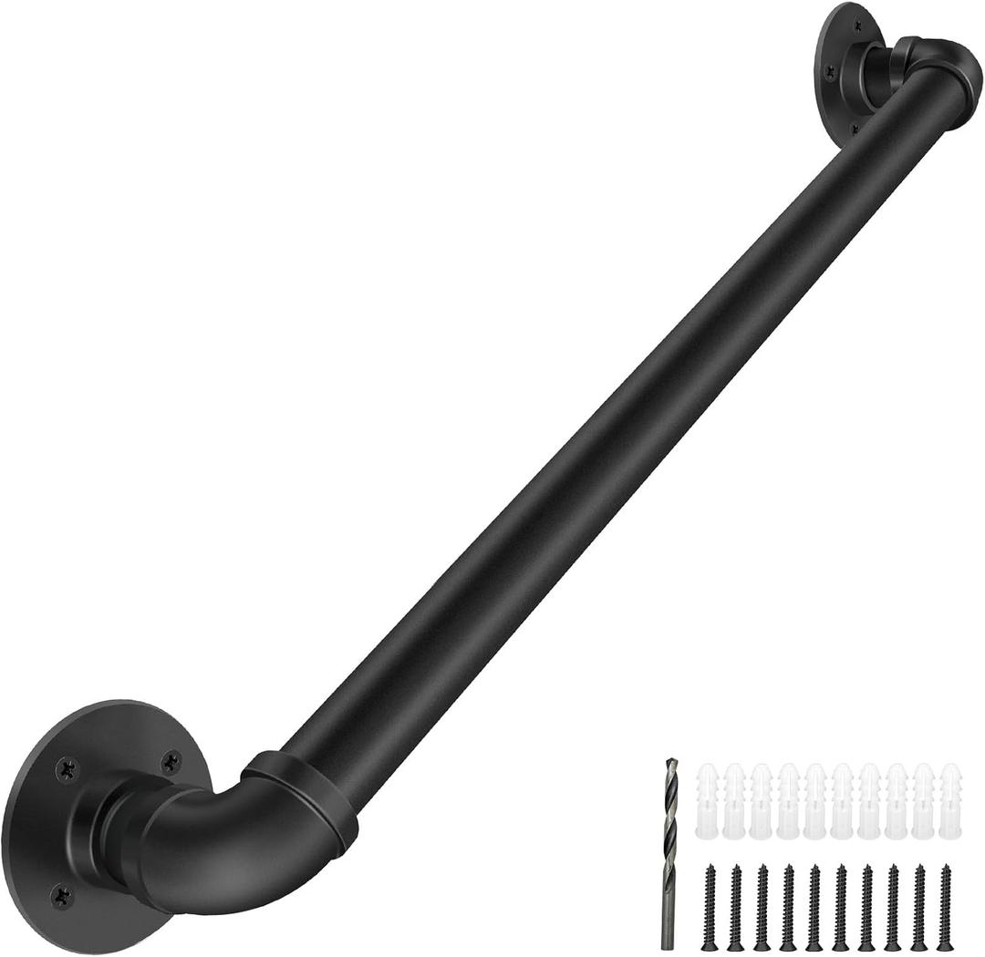 Wall Handrail 3FT/90CM,Industrial Staircase Railing 1.25 Inch Tube Diameter,Galvanized Pipe Handrails for Indoor Stairs with Wall Mount Support,for Wall Mounted Stairway Handrail