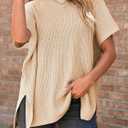 MARZXIN Womens Sweater Crewneck Short Sleeve Knit Pullover Tops Causal Oversized Lightweight Sweaters (S)