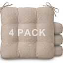 Geetery Khaki and White 4 Pack Ticking Stripe Chair Cushions with Ties, 16"x15" Reversible Indoor Chair Pads for Dining Chairs, Soft Kitchen Seat Cushions for Home Office Living Room