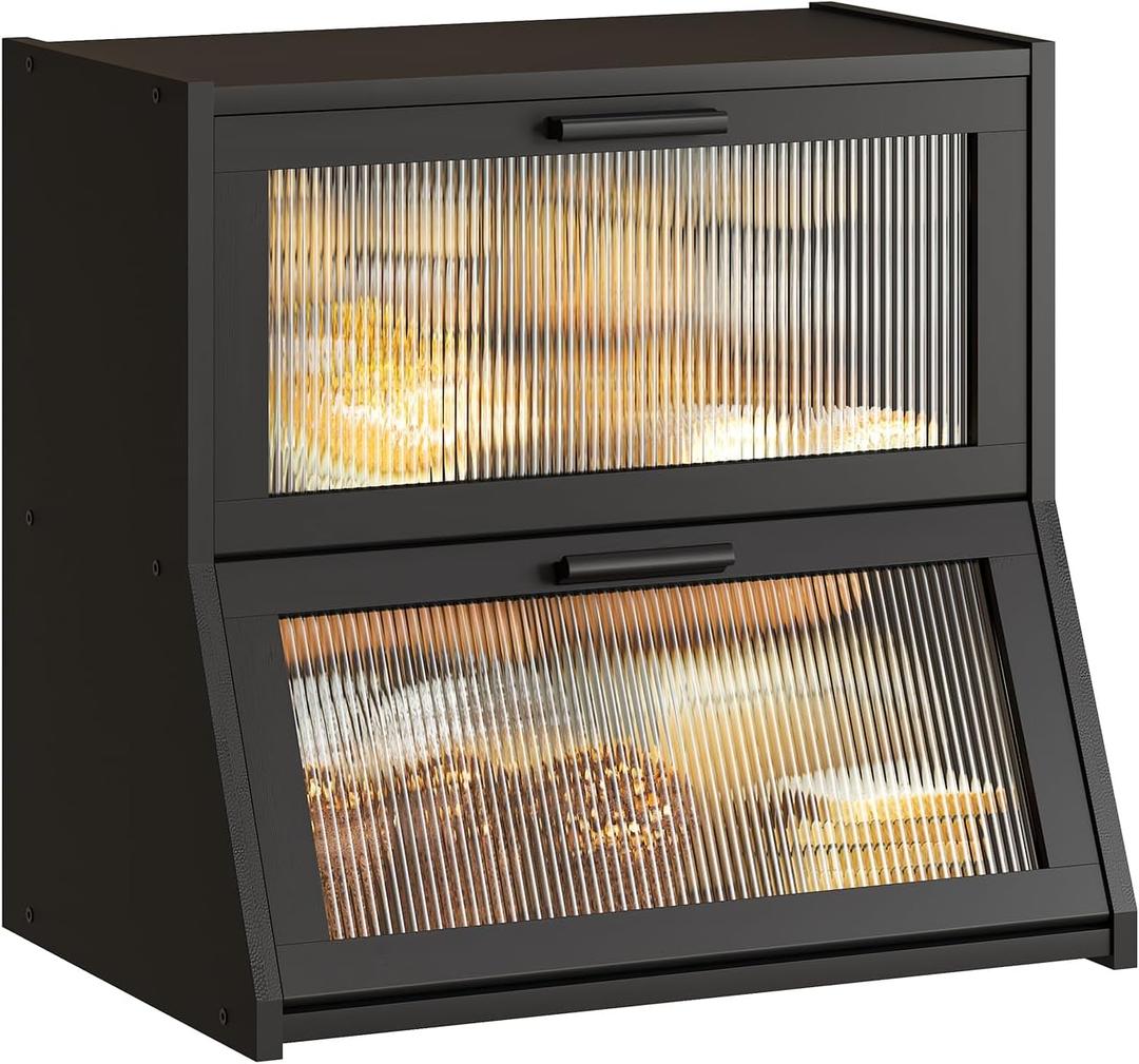 GHWIE Double Layer Bamboo Bread Box for Kitchen Counter,Large Capacity Storage Bin with Acrylic Wavy Door Panel (Black, Extra Large) GHWIE Double Layer Bamboo Bread Box for Kitchen Counter,Large Capacity Storage Bin with Acrylic Wavy Door Panel (Black, Extra Large)