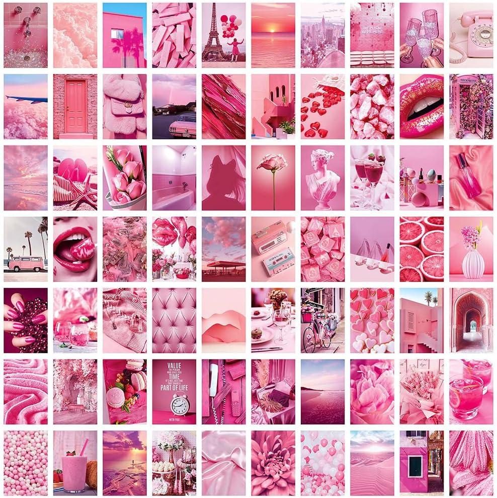 BOPART 70pcs Wall Collage Kit Aesthetic Picures, Pink Preppy Room Decor Aesthetic Collage Picture Wall Decor Posters for Teen Girls Bedroom Dorm (4x6 inch)