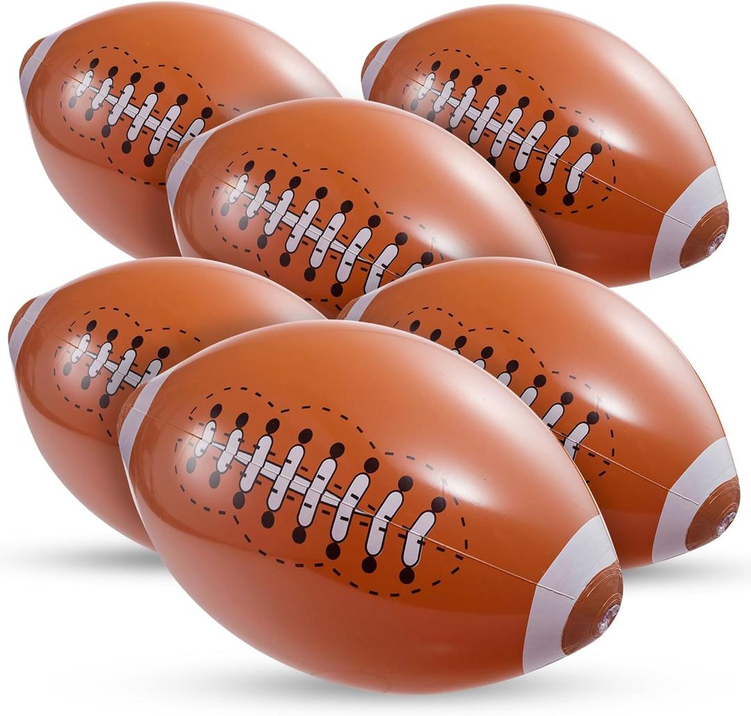 Inflatable Football Beach Balls (6 Pack) - 16-Inch Durable Beach Balls for Kids, Summer Pool Toys, Football Party Favors, Sports Theme Decorations, Giveaways
