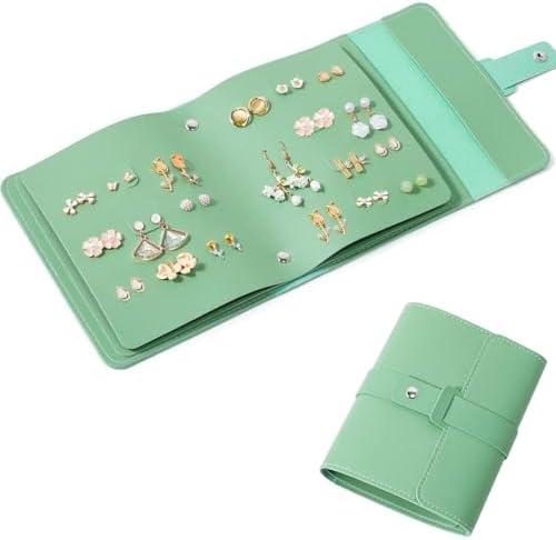 QBestry Stud Earring Organizer Book Travel Stud Earring Holder Organizer Girls Earring Holder Book, 42 Pairs Earrings Storage Organizer Travel Earrings Organizer for Women Earring Travel Case Green