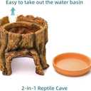 Cididu Reptile Hide Cave Resin, 2 in 1 Reptile Hideout Cave and Food Tray, Reptile Shelter with Detachable Food Bowl, Leopard Gecko Keeper Habitat Help Shedding for Amphibian, Snake, Lizard, Turtle