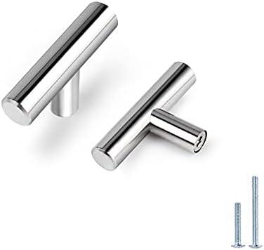 Probrico 5 Pack Polished Chrome Cabinet Knobs Single Hole T Bar, Euro Style Kitchen Bathroom Dresser Knobs and Drawer Pulls, 2 Inch Overall Length