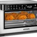 Gourmia Toaster Oven Digital Air Fryer - Convection Mode with 4 Slice Capacity, 3 Rack Positions, 12 Presets, Toast, Bagel, Bake, Roast, Broil, Dehydrate, Popcorn, Fits 9" Pizza, Stainless Steel (Large, Silver)