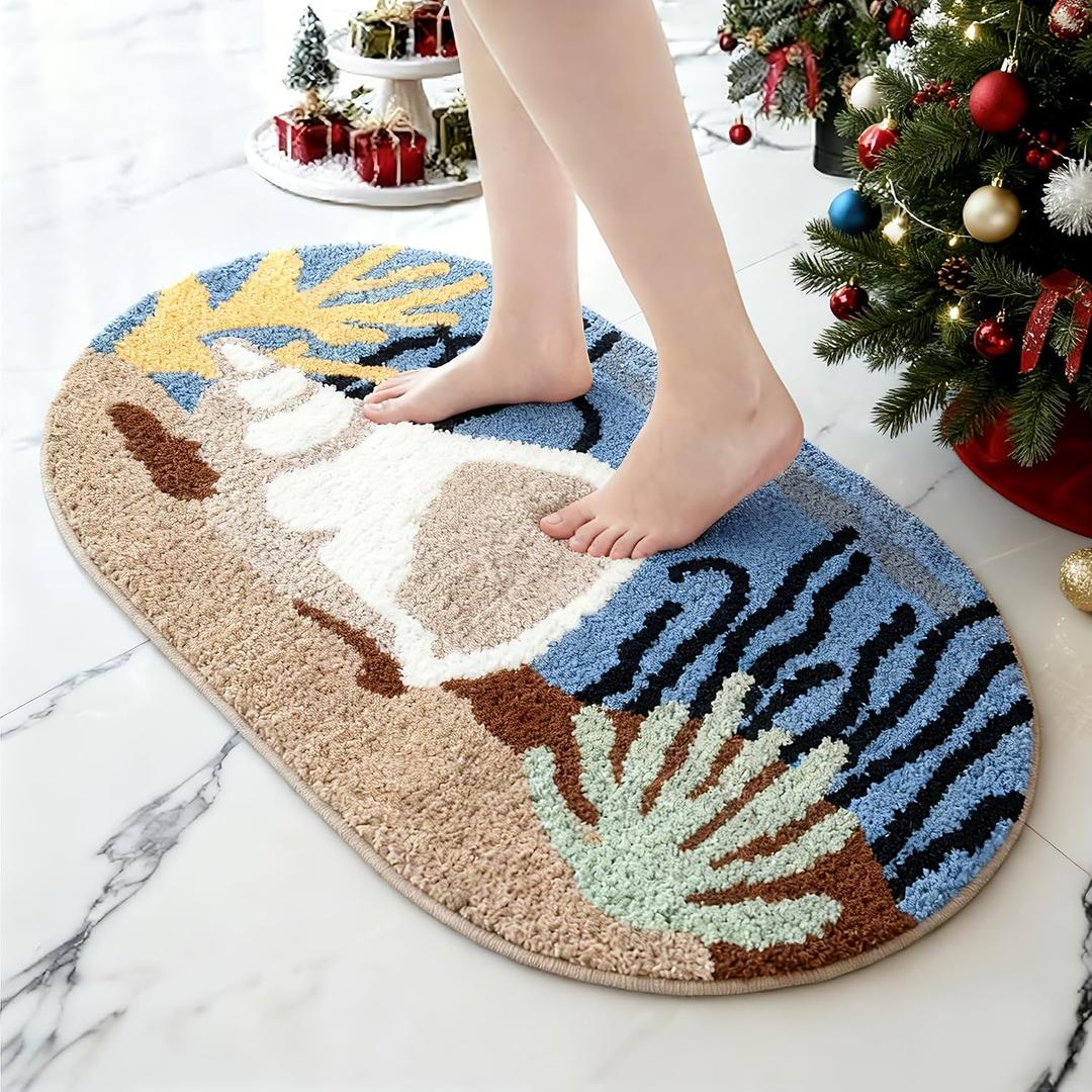 Beach Theme Non-Slip Washable Bath Rug | Soft Adorable Ocean Decor for Bathroom, Living Room, Bedroom & Gifts 20"*32"