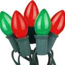 25FT C7 Vintage Christmas String Lights with 27 Red & Green Ceramic Bulbs, Hanging Outdoor & Indoor String Lights for Christmas Decor (Green Wire)