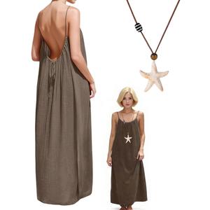 PFULTY 2026 Backless Cami Lounge Dresses for Women,Women's Solid Color Low Back Dress with Back Tie (Brown,Medium)