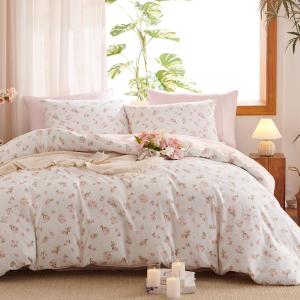 Floral Comforter Set King Size - 3 Pieces Pink White Floral Comforter Bedding Sets Reversible Pattern,King Bed in a Bag with Flowers Comforter and 2 Pillowcases