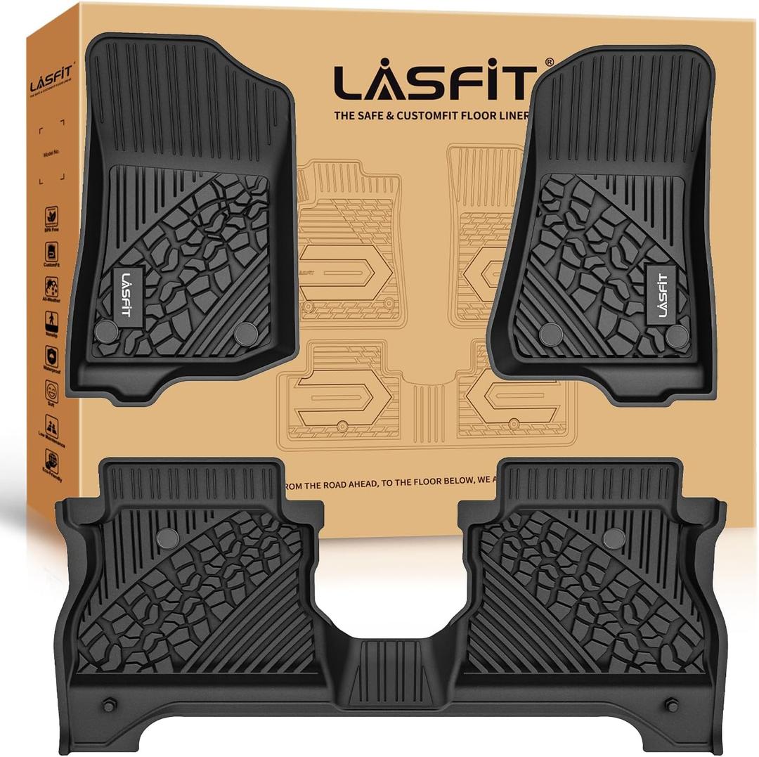 LASFIT Floor Mats for Jeep Gladiator JT 2020-2025 2026 All Weather TPE Custom Fit Pickup Truck Mats Floor Liners 1st & 2nd Row, Black