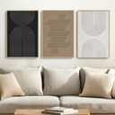 Framed Black and White Brown Abstract Wall Art, 3 Piece Boho Geometric Canvas Prints Paintings Artwork for Walls, Modern Minimalist Neutral Pictures for Living Room Dining Room Bedroom Wall Decor 16x24 In (Boundless Lines)
