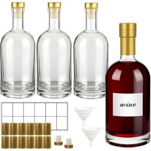 TBWIND 750ml Clear Glass Liquor Bottles with Cork, 4 Pack 25 oz Clear Empty Bottles, Thick Heavy Base Airtight Wine Bottles for Beverages, Liquor, Whiskey, Oil, Vinegar, Wedding Favors & Crafts