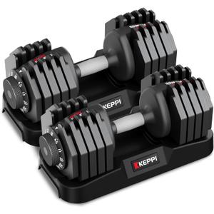 Keppi Adjustable Dumbbells Set-25lb/40lb/55lb/60lb, Anti-Slip Metal Fast Adjust Weight Handle, Exercise & Fitness for Full Body Workout - Adjustable Dumbbell Series