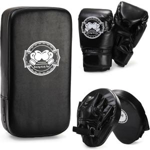 3-in-1 Kids Boxing Set, Punching Gloves Mitts Kick Pad for Beginners, Sports Kickboxing Training Set for Youth Child Boxing, Karate, Taekwondo, Muay Thai, MMA Training